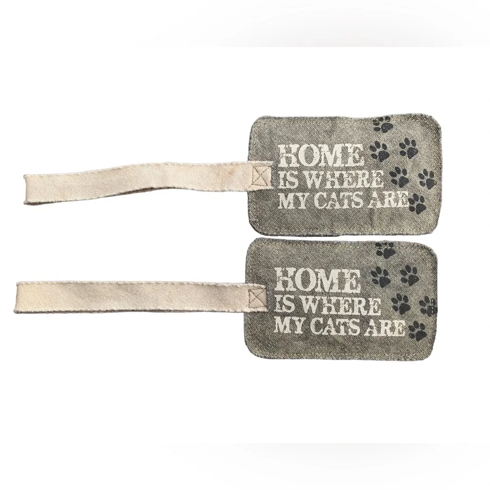 Two NWT Luggage Tags ‘Home is Where My Cat Is’ Canvas Primitives By Kathy